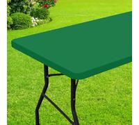 Smiry Rectangle Picnic Table Cloth, Waterproof Elastic Fitted Tablecloths for 8 Foot Tables, Washable Polyester Table Cover for Camping, Indoor and Outdoor (Hunter Green, 30"x96")