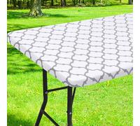 Smiry Rectangle Picnic Table Cover, Waterproof Elastic Fitted Camping Tablecloths for 5 Foot Tables, Wipeable Flannel Backed Vinyl Tablecloth Protector for Indoor, Outdoor (White, 36x60 Inches)
