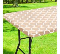 Smiry Rectangle Picnic Table Cover, Waterproof Elastic Fitted Camping Tablecloths for 5 Foot Tables, Wipeable Flannel Backed Vinyl Tablecloth Protector for Indoor, Outdoor (Khaki, 30x60 Inches)