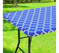 Smiry Rectangle Picnic Table Cover, Waterproof Elastic Fitted Camping Tablecloths for 5 Foot Tables, Wipeable Flannel Backed Vinyl Tablecloth Protector for Indoor, Outdoor (Blue, 36x60 Inches)