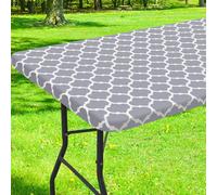 Smiry Rectangle Picnic Table Cover, Waterproof Elastic Fitted Camping Tablecloths for 5 Foot Tables, Wipeable Flannel Backed Vinyl Tablecloth Protector for Indoor, Outdoor (Grey, 30x60 Inches)