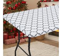 Smiry Rectangle Picnic Table Cover, Waterproof Elastic Fitted Camping Tablecloths for 6 Foot Tables, Wipeable Flannel Backed Vinyl Tablecloth Protector for Indoor, Outdoor (White, 30x72 Inches)