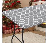 Smiry Rectangle Picnic Table Cover, Waterproof Elastic Fitted Camping Tablecloths for 6 Foot Tables, Wipeable Flannel Backed Vinyl Tablecloth Protector for Indoor, Outdoor (Grey, 30x72 Inches)