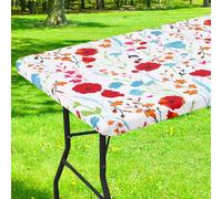 Smiry Rectangle Picnic Tablecloth, Waterproof Elastic Fitted Table Covers for 4 Foot Tables, Wipeable Flannel Backed Vinyl Tablecloths for Camping, Indoor, Outdoor (Flowers, 30x48 Inches)