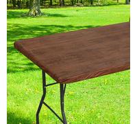 Smiry Rectangle Picnic Tablecloth, Waterproof Elastic Fitted Table Covers for 4 Foot Tables, Wipeable Flannel Backed Vinyl Tablecloths for Camping, Indoor, Outdoor (Brown, 24x48 Inches)