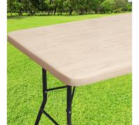 Smiry Rectangle Picnic Tablecloth,Wipeable Flannel Backed Vinyl Tablecloths for 4 Foot Tables, Waterproof Elastic Fitted Table Covers for Camping, Indoor, Outdoor (Beige, 30x48 Inches)