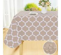Smiry Rectangle Table Cloth, Waterproof Vinyl Tablecloths with Flannel Backing for Rectangle Tables, Wipeable Spillproof Plastic Tablecloth for Dining, Camping, Indoor and Outdoor (60"x84", Khaki)