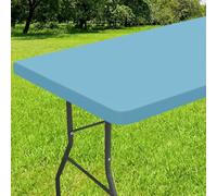 Smiry Rectangle Tablecloth, Elastic Fitted Flannel Backed Vinyl Tablecloths for 4ft Folding Tables, Waterproof Wipeable Table Covers for Indoor, Outdoor, Picnic and Camping (Aqua, 30"x48")