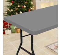 Smiry Rectangle Tablecloth, Elastic Fitted Flannel Backed Vinyl Tablecloths for 4ft Folding Tables, Waterproof Wipeable Table Covers for Indoor, Outdoor, Picnic and Camping (Grey, 30"x48")