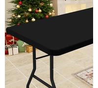 Smiry Rectangle Tablecloth, Elastic Fitted Flannel Backed Vinyl Tablecloths for 5ft Folding Tables, Waterproof Wipeable Table Covers for Indoor, Outdoor, Picnic and Camping (Black, 36"x60")