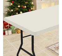 Smiry Rectangle Tablecloth, Elastic Fitted Flannel Backed Vinyl Tablecloths for 6ft Folding Tables, Waterproof Wipeable Table Covers for Indoor, Outdoor, Picnic and Camping (Beige, 36"x72")