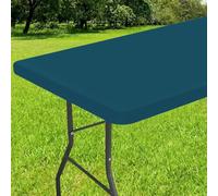 Smiry Rectangle Tablecloth, Elastic Fitted Flannel Backed Vinyl Tablecloths for 6ft Folding Tables, Waterproof Wipeable Table Covers for Indoor, Outdoor, Camping and Picnic (Peacock Blue, 30"x72")