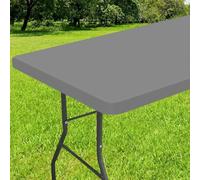Smiry Rectangle Tablecloth, Elastic Fitted Flannel Backed Vinyl Tablecloths for 8ft Folding Tables, Waterproof Wipeable Table Covers for Indoor, Outdoor, Picnic and Camping (Grey, 36"x96")