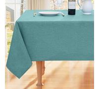 smiry Rectangular Table Cloth Wipe Clean 140x100 cm, Wipeable Water Resistant Linen Tablecloth, Fabric Washable Dining Table Cover for Kitchen Indoor Outdoor, Teal