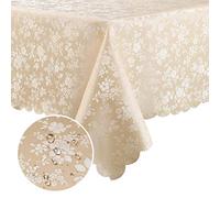 Smiry Rectangular Tablecloth, Waterproof, Heavy Duty, Vinyl Tablecloths, Wipeable, Washable, Tablecloth for Kitchen and Dining Room (Beige, 137.2 x 274.3 cm)