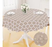 Smiry Round Plastic Table Cloth, Waterproof Vinyl Tablecloth with Flannel Backing for Round Tables, Wipeable & Spillproof for Dining, Camping, Indoor and Outdoor (60" Round, Khaki)