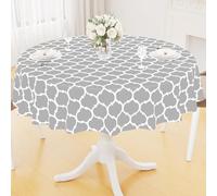 Smiry Round Plastic Table Cloth, Waterproof Vinyl Tablecloth with Flannel Backing for Round Tables, Wipeable & Spillproof for Dining, Camping, Indoor and Outdoor 60" Round, Light Grey