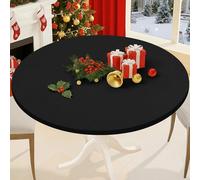Smiry Round Spandex Tablecloth, Elastic Fitted Washable Tablecloths for 42"-50" Tables, Waterpoof Stretch Picnic Table Cover for Dining, Indoor and Outdoor, Black