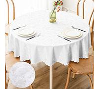 Smiry Round Table Cloth, Waterproof Heavy Duty Vinyl Tablecloths, Wipeable Washable Table Cover for Kitchen and Dining Room (White, 70" Round)