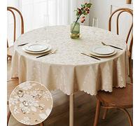 smiry Round Table Cloth, Waterproof Heavy Duty Vinyl Tablecloths, Wipeable Washable Table Cover for Kitchen and Dining Room (Beige, 60" Round)