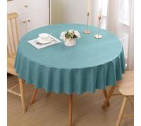 smiry Round Table Cloth Wipe Clean 150 cm, Wipeable Water Resistant Linen Tablecloth, Fabric Washable Dining Table Cover for Kitchen Indoor Outdoor, Teal