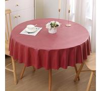 smiry Round Table Cloth Wipe Clean 150 cm, Wipeable Water Resistant Linen Tablecloth, Fabric Washable Dining Table Cover for Kitchen Indoor Outdoor, Wine Red