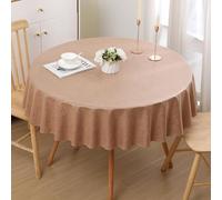 smiry Round Table Cloth Wipe Clean 150 cm, Wipeable Water Resistant Linen Tablecloth, Fabric Washable Dining Table Cover for Kitchen Indoor Outdoor, Light brown