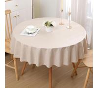 smiry Round Table Cloth Wipe Clean 150 cm, Wipeable Water Resistant Linen Tablecloth, Fabric Washable Dining Table Cover for Kitchen Indoor Outdoor, Beige
