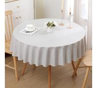 smiry Round Table Cloth Wipe Clean 150 cm, Wipeable Water Resistant Linen Tablecloth, Fabric Washable Dining Table Cover for Kitchen Indoor Outdoor, Light Grey