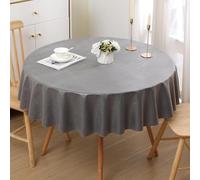 smiry Round Table Cloth Wipe Clean 150 cm, Wipeable Water Resistant Linen Tablecloth, Fabric Washable Dining Table Cover for Kitchen Indoor Outdoor, Dark Grey