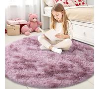 smiry Rugs Living Room 120x120cm, Area Rugs for Bedroom, Machine Washable Anti Slip Soft Fluffy Shaggy Tie-dye Floor Carpet for Kids Girls and Boys, Nursery Room, Dark Pink