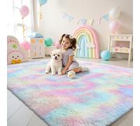 smiry Rugs Living Room 140x200cm, Area Rugs for Bedroom, Machine Washable Anti Slip Soft Fluffy Shaggy Tie-dye Floor Carpet for Kids Girls and Boys, Nursery Room, Rainbow