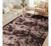smiry Rugs Living Room 60x100cm, Area Rugs for Bedroom, Machine Washable Anti Slip Soft Fluffy Shaggy Tie-dye Floor Carpet for Kids Girls and Boys, Nursery Room, Coffee
