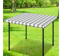 Smiry Square Picnic Table Cloth, Elastic Waterproof Fitted Vinyl Tablecloths, Flannel Backed Buffalo Plaid Table Covers for Dining, Camping, Outdoor (White and Grey, 36" x 36")