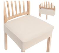 smiry Stretch Jacquard Chair Seat Covers, Removable Washable Anti-Dust Chair Seat Protector Slipcovers for Dining Room, No Rear Covers - Set of 6, Beige