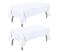 smiry Table Cloth Rectangular 140 x 300 cm Pack of 2 - Washable Fabric Dining Tablecloth, Dust-Proof Polyester Table Cover for Party Garden Kitchen Outdoor, White