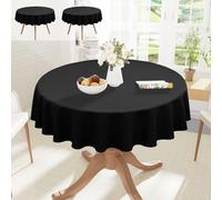 smiry Table Cloth Round 150 cm Pack of 2 - Washable Fabric Dining Tablecloth, Dust-Proof Polyester Table Cover for Party Garden Kitchen Outdoor, Black