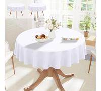 smiry Table Cloth Round 150 cm Pack of 2 - Washable Fabric Dining Tablecloth, Dust-Proof Polyester Table Cover for Party Garden Kitchen Outdoor, White