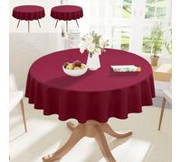 smiry Table Cloth Round 150 cm Pack of 2 - Washable Fabric Dining Tablecloth, Dust-Proof Polyester Table Cover for Party Garden Kitchen Outdoor, Wine Red