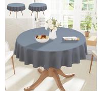 smiry Table Cloth Round 150 cm Pack of 2 - Washable Fabric Dining Tablecloth, Dust-Proof Polyester Table Cover for Party Garden Kitchen Outdoor, Grey