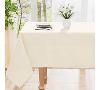 smiry Table Cloth Wipe Clean Rectangular 140x240 cm, Wipeable Water Resistant Polyester Tablecloth, Washable Fabric 8 to 10 Seater Dining Table Cover for Kitchen Indoor Outdoor, Beige