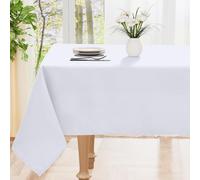 smiry Table Cloth Wipe Clean Rectangular 140x300 cm, Wipeable Water Resistant Polyester Tablecloth, Washable Fabric 10 to 12 Seater Dining Table Cover for Kitchen Indoor Outdoor, White