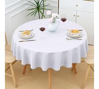 smiry Table Cloth Wipe Clean Round 150 cm, Wipeable Water Resistant Polyester Tablecloth, Washable Fabric 4 to 6 Seater Dining Table Cover for Kitchen Indoor Outdoor, White