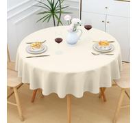 smiry Table Cloth Wipe Clean Round 150 cm, Wipeable Water Resistant Polyester Tablecloth, Washable Fabric 4 to 6 Seater Dining Table Cover for Kitchen Indoor Outdoor, Beige