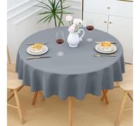 smiry Table Cloth Wipe Clean Round 150 cm, Wipeable Water Resistant Polyester Tablecloth, Washable Fabric 4 to 6 Seater Dining Table Cover for Kitchen Indoor Outdoor, Grey
