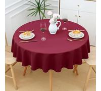 smiry Table Cloth Wipe Clean Round 150 cm, Wipeable Water Resistant Polyester Tablecloth, Washable Fabric 4 to 6 Seater Dining Table Cover for Kitchen Indoor Outdoor, Wine Red