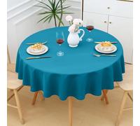 smiry Table Cloth Wipe Clean Round 150 cm, Wipeable Water Resistant Polyester Tablecloth, Washable Fabric 4 to 6 Seater Dining Table Cover for Kitchen Indoor Outdoor, Teal