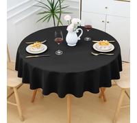 smiry Table Cloth Wipe Clean Round 150 cm, Wipeable Water Resistant Polyester Tablecloth, Washable Fabric 4 to 6 Seater Dining Table Cover for Kitchen Indoor Outdoor, Black