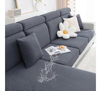 smiry Waterproof Couch Cushion Covers, Stretch Jacquard Sofa Cushion Covers, Reversible Washable Seat Cover Slipcover Elastic Furniture Protector for Pets, Kid (3PC, Grey)