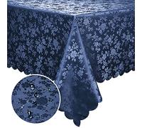 smiry Waterproof Vinyl Tablecloth, Rectangle Heavy Duty Table Cloth, Wipeable Table Cover for Kitchen and Dining Room (Navy Blue 1, 52" X 70")